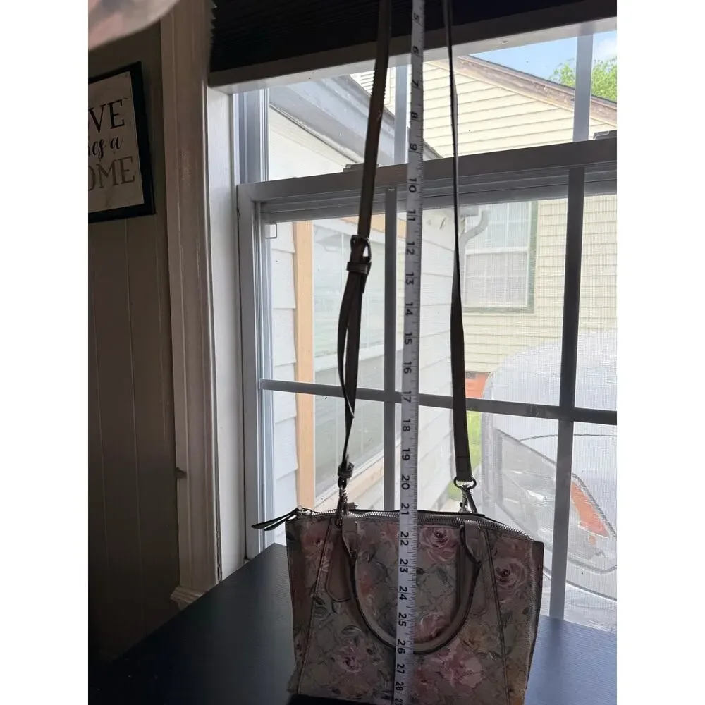 Nine West Floral Satchel Crossbody Bag Beige Pink Rose Small Top Handle Purse